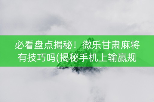 必看盘点揭秘！微乐甘肃麻将有技巧吗(揭秘手机上输赢规律)