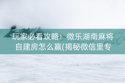 玩家必看攻略！微乐湖南麻将自建房怎么赢(揭秘微信里专用神器)