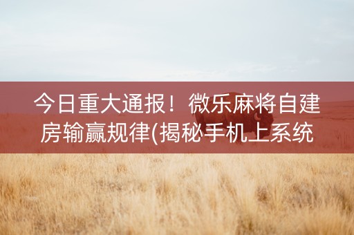 今日重大通报！微乐麻将自建房输赢规律(揭秘手机上系统发好牌)