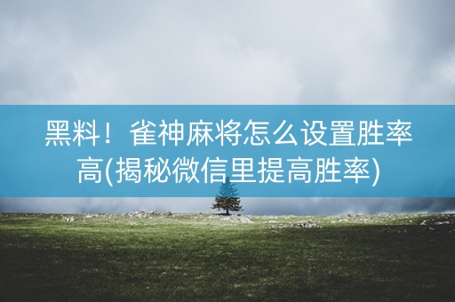 黑料！雀神麻将怎么设置胜率高(揭秘微信里提高胜率)