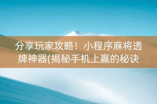 分享玩家攻略！小程序麻将透牌神器(揭秘手机上赢的秘诀)
