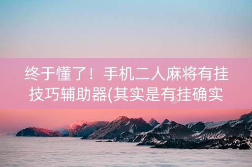 终于懂了！手机二人麻将有挂技巧辅助器(其实是有挂确实有挂)