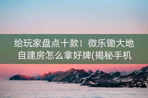 给玩家盘点十款！微乐锄大地自建房怎么拿好牌(揭秘手机上提高胜率)
