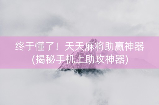 终于懂了！天天麻将助赢神器(揭秘手机上助攻神器)