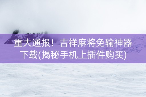 重大通报！吉祥麻将免输神器下载(揭秘手机上插件购买)