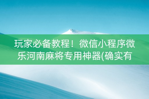 玩家必备教程！微信小程序微乐河南麻将专用神器(确实有挂吗)