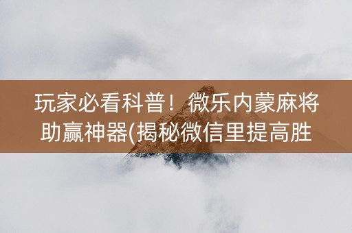 玩家必看科普！微乐内蒙麻将助赢神器(揭秘微信里提高胜率)