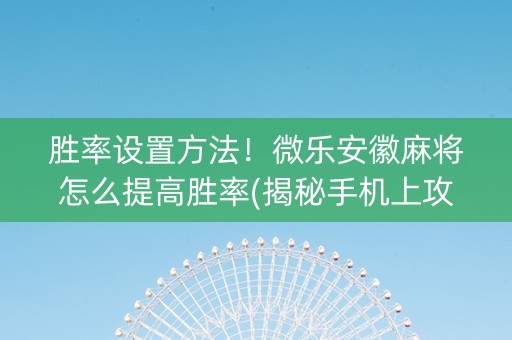 胜率设置方法！微乐安徽麻将怎么提高胜率(揭秘手机上攻略插件)