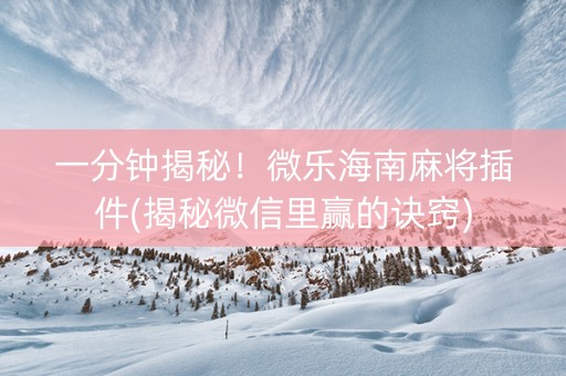 一分钟揭秘！微乐海南麻将插件(揭秘微信里赢的诀窍)