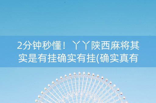 2分钟秒懂！丫丫陕西麻将其实是有挂确实有挂(确实真有挂)