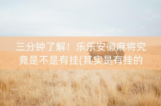 三分钟了解！乐乐安徽麻将究竟是不是有挂(其实是有挂的)