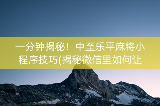 一分钟揭秘！中至乐平麻将小程序技巧(揭秘微信里如何让牌变好)
