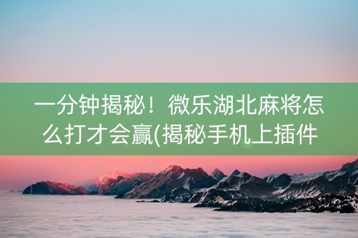 一分钟揭秘！微乐湖北麻将怎么打才会赢(揭秘手机上插件下载)