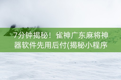 7分钟揭秘！雀神广东麻将神器软件先用后付(揭秘小程序赢牌技巧)