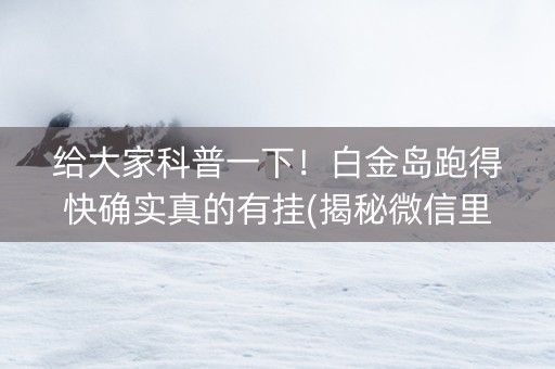 给大家科普一下！白金岛跑得快确实真的有挂(揭秘微信里助手软件)