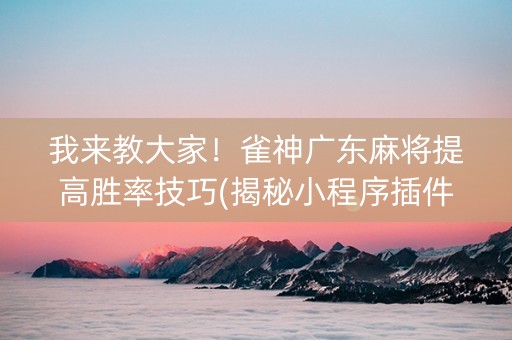 我来教大家！雀神广东麻将提高胜率技巧(揭秘小程序插件购买)