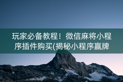 玩家必备教程！微信麻将小程序插件购买(揭秘小程序赢牌技巧)