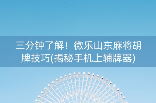 三分钟了解！微乐山东麻将胡牌技巧(揭秘手机上辅牌器)