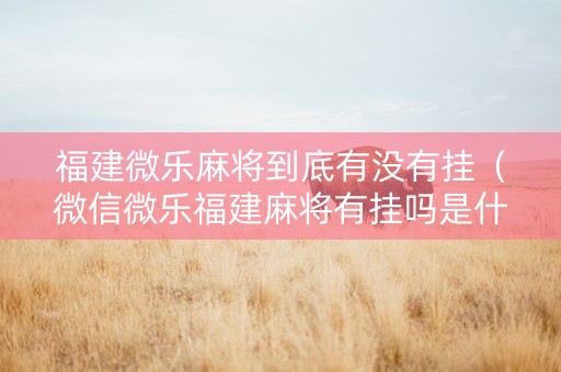 福建微乐麻将到底有没有挂（微信微乐福建麻将有挂吗是什么样的）