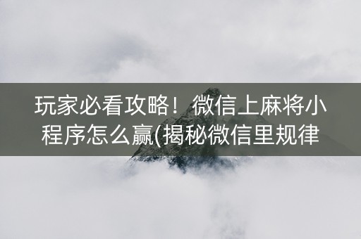 玩家必看攻略！微信上麻将小程序怎么赢(揭秘微信里规律攻略)