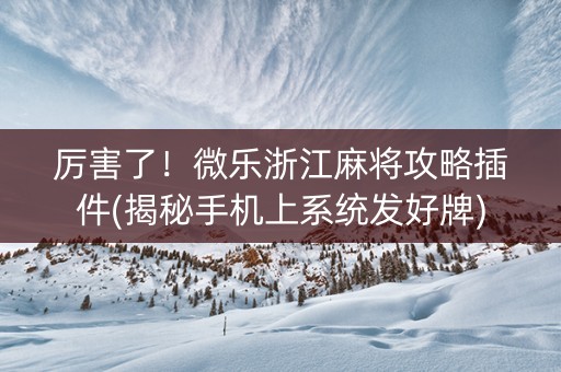 厉害了！微乐浙江麻将攻略插件(揭秘手机上系统发好牌)
