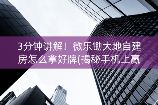 3分钟讲解！微乐锄大地自建房怎么拿好牌(揭秘手机上赢牌的技巧)