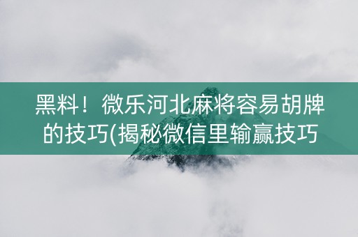 黑料！微乐河北麻将容易胡牌的技巧(揭秘微信里输赢技巧)