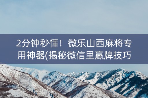 2分钟秒懂！微乐山西麻将专用神器(揭秘微信里赢牌技巧)
