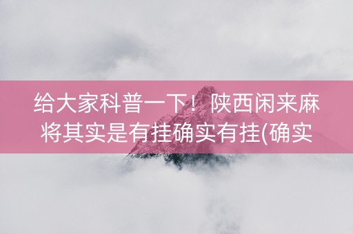 给大家科普一下！陕西闲来麻将其实是有挂确实有挂(确实有挂)