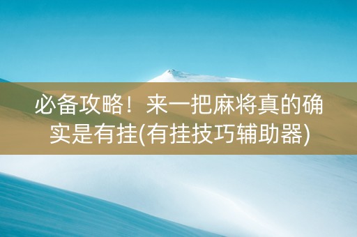 必备攻略！来一把麻将真的确实是有挂(有挂技巧辅助器)