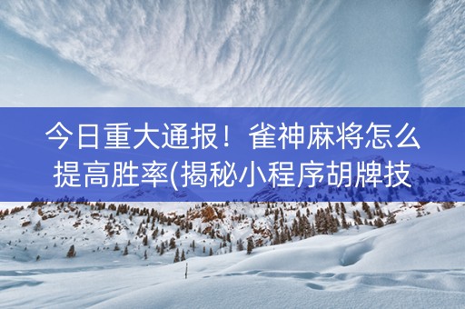 今日重大通报！雀神麻将怎么提高胜率(揭秘小程序胡牌技巧)