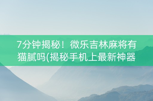 7分钟揭秘！微乐吉林麻将有猫腻吗(揭秘手机上最新神器下载)
