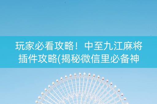 玩家必看攻略！中至九江麻将插件攻略(揭秘微信里必备神器)