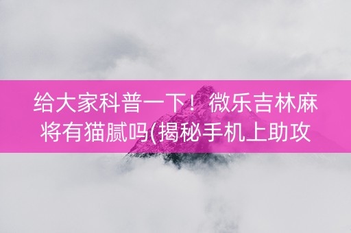 给大家科普一下！微乐吉林麻将有猫腻吗(揭秘手机上助攻神器)