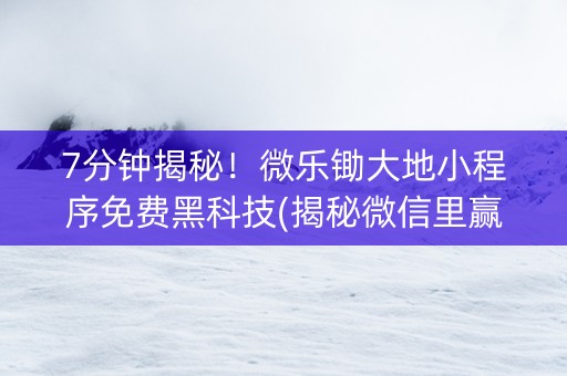 7分钟揭秘！微乐锄大地小程序免费黑科技(揭秘微信里赢的秘诀)