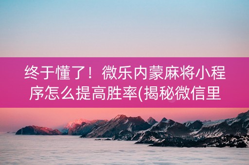 终于懂了！微乐内蒙麻将小程序怎么提高胜率(揭秘微信里提高胜率)