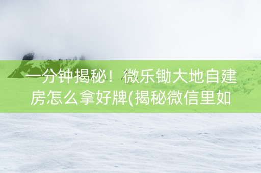 一分钟揭秘！微乐锄大地自建房怎么拿好牌(揭秘微信里如何让牌变好)
