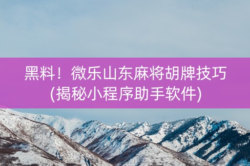 黑料！微乐山东麻将胡牌技巧(揭秘小程序助手软件)