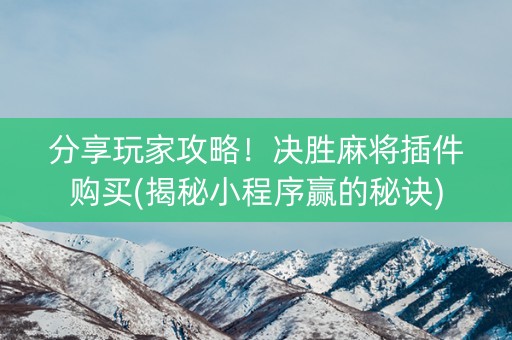 分享玩家攻略！决胜麻将插件购买(揭秘小程序赢的秘诀)