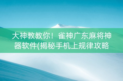大神教教你！雀神广东麻将神器软件(揭秘手机上规律攻略)