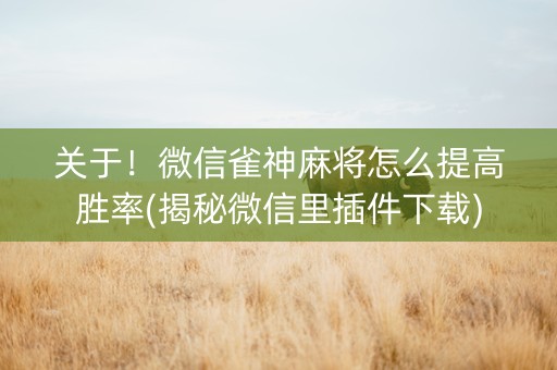 关于！微信雀神麻将怎么提高胜率(揭秘微信里插件下载)