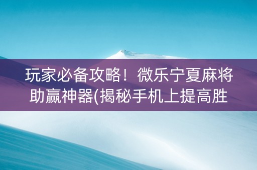 玩家必备攻略！微乐宁夏麻将助赢神器(揭秘手机上提高胜率)