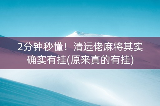2分钟秒懂！清远佬麻将其实确实有挂(原来真的有挂)