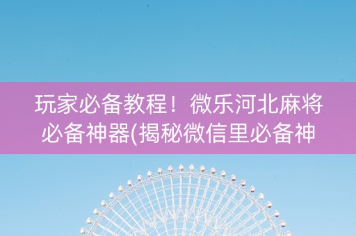 玩家必备教程！微乐河北麻将必备神器(揭秘微信里必备神器)