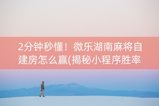 2分钟秒懂！微乐湖南麻将自建房怎么赢(揭秘小程序胜率到哪调)