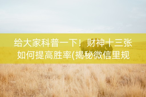 给大家科普一下！财神十三张如何提高胜率(揭秘微信里规律攻略)