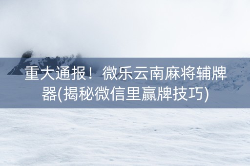 重大通报！微乐云南麻将辅牌器(揭秘微信里赢牌技巧)