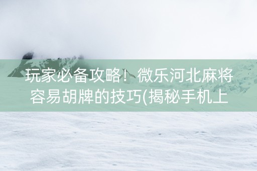 玩家必备攻略！微乐河北麻将容易胡牌的技巧(揭秘手机上系统发好牌)