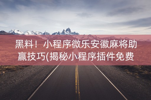 黑料！小程序微乐安徽麻将助赢技巧(揭秘小程序插件免费)