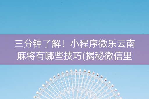 三分钟了解！小程序微乐云南麻将有哪些技巧(揭秘微信里确实有猫腻)